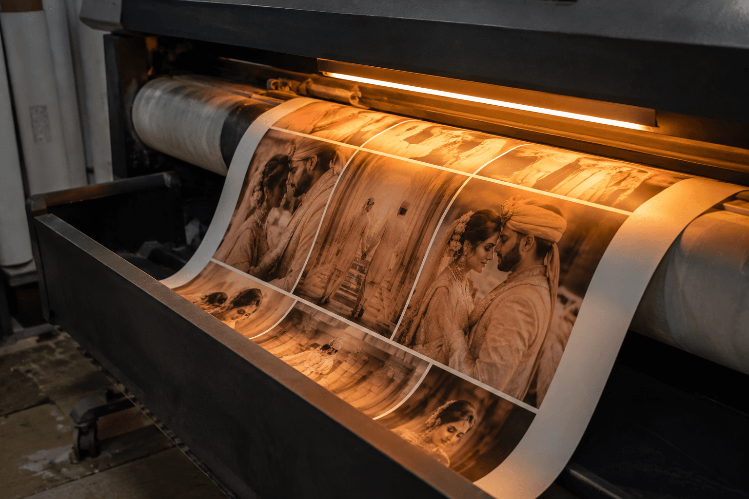 Prints coming off the roll under the lab's viewing light