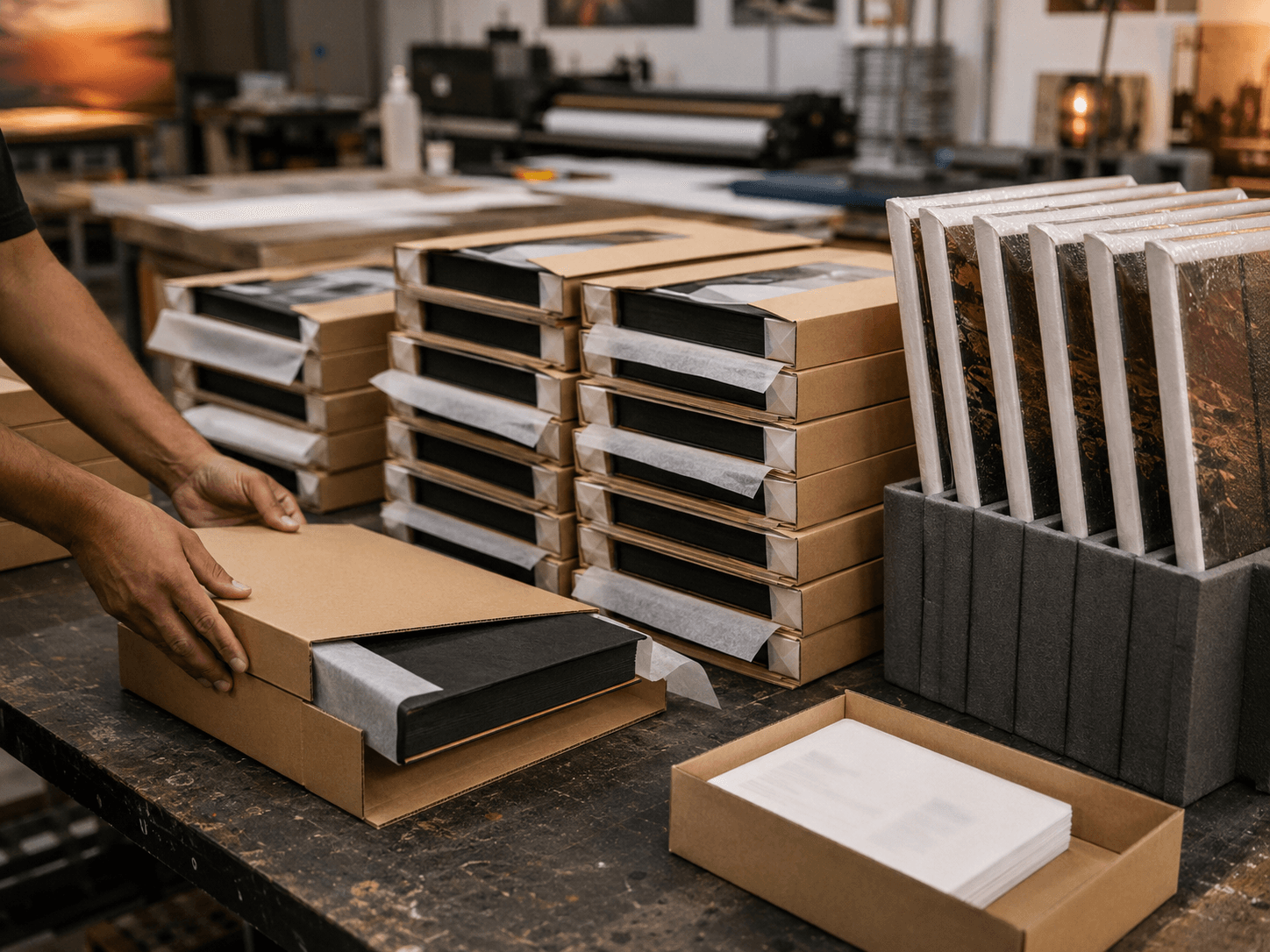 A trade run boxed, labelled and racked for despatch